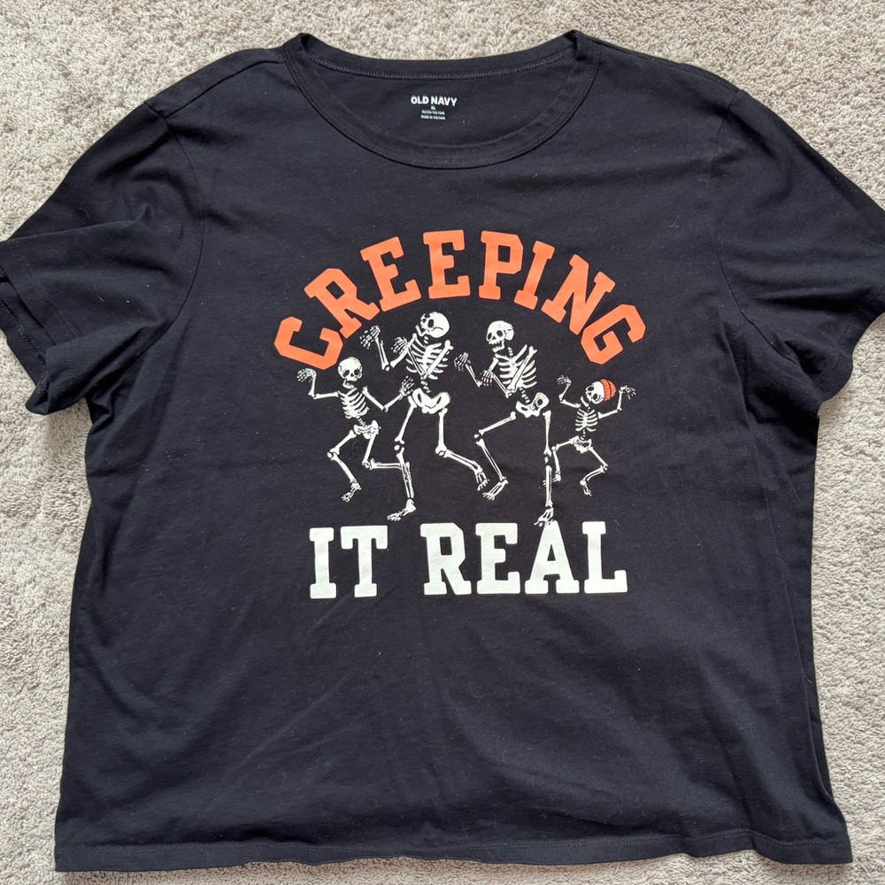 Old Navy Creepin It Real Skeleton Graphic Tee XL Black Halloween Shirt